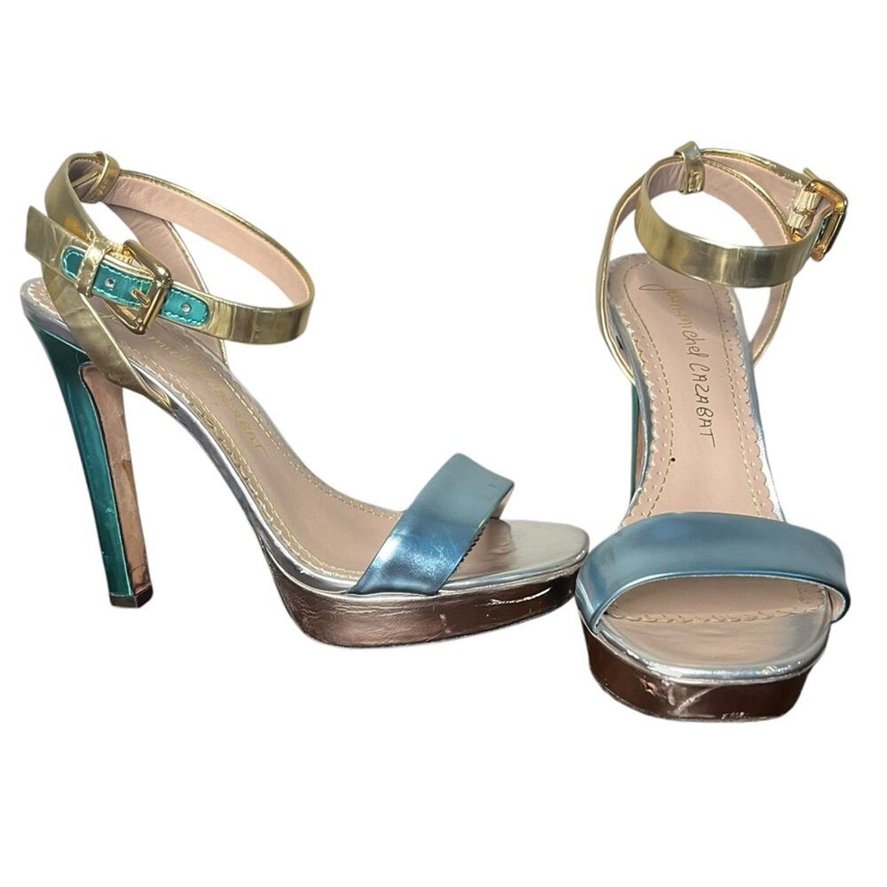 JEAN MICHEL CAZABAT Holiday Metallic Leather High Heel Sandals Women's Size 6.5